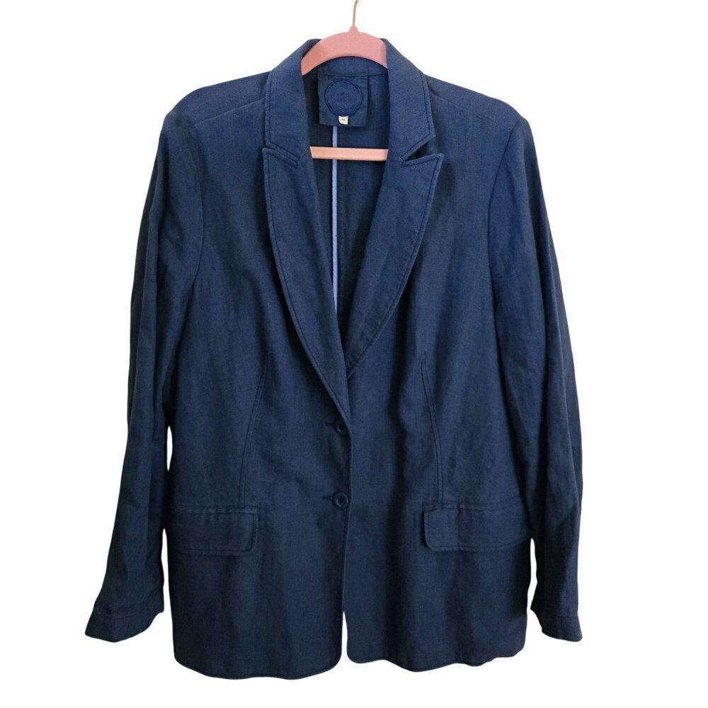 Zyga Lin'n Laundry Desiree Blue 100% Linen Blazer Size 46